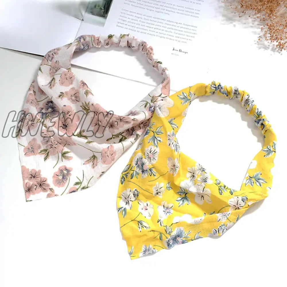 Hnewly Bohemia Bandana For Women Elastic Hair Bands Triangle Headscarf Floral Print Head Wrap Scarf