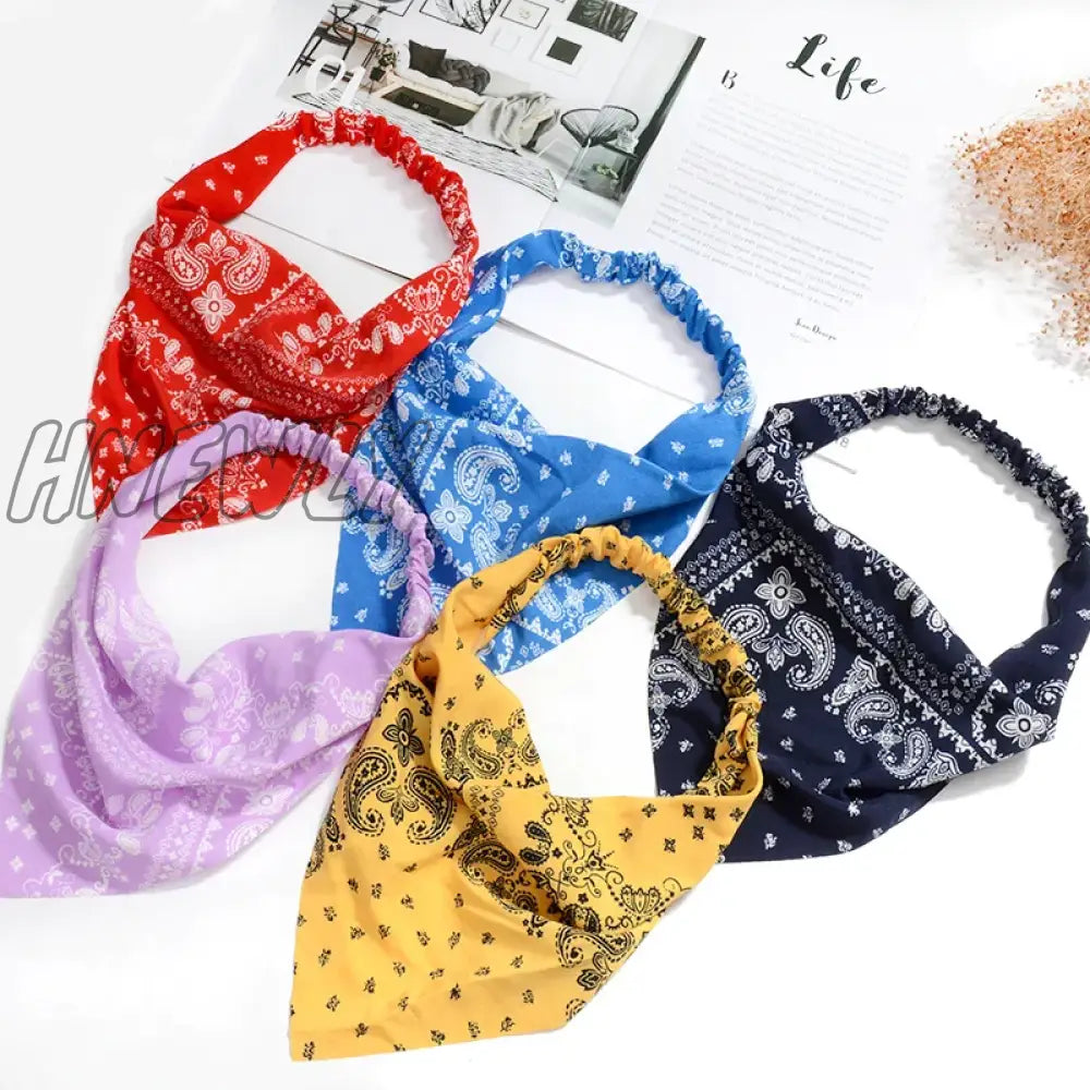 Hnewly Bohemia Bandana For Women Elastic Hair Bands Triangle Headscarf Floral Print Head Wrap Scarf