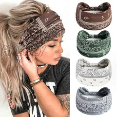 Hnewly Boho Knot Turbans Yoga Elastic Head Wrap Women Headband Wide Hairbands Headwear Floral