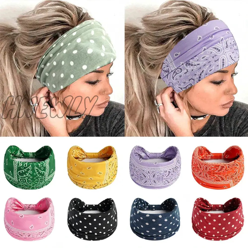 Hnewly Boho Knot Turbans Yoga Elastic Head Wrap Women Headband Wide Hairbands Headwear Floral