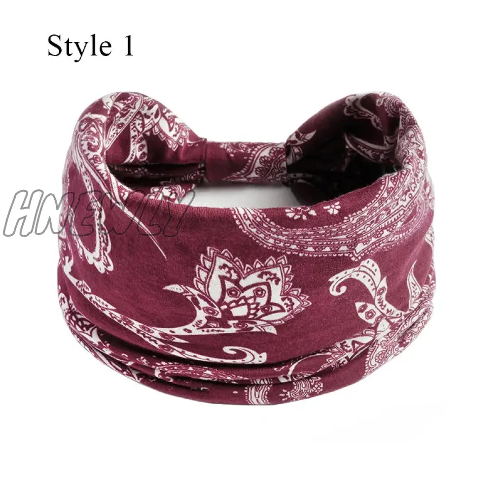 Hnewly Boho Knot Turbans Yoga Elastic Head Wrap Women Headband Wide Hairbands Headwear Floral