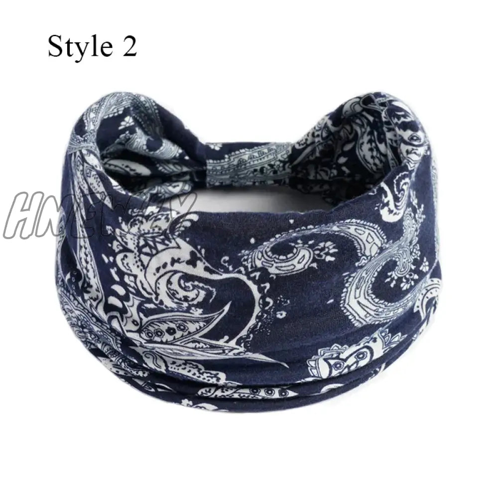 Hnewly Boho Knot Turbans Yoga Elastic Head Wrap Women Headband Wide Hairbands Headwear Floral