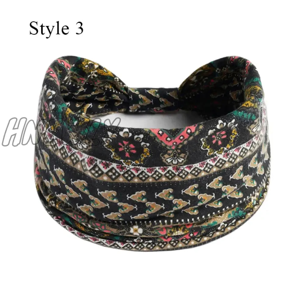 Hnewly Boho Knot Turbans Yoga Elastic Head Wrap Women Headband Wide Hairbands Headwear Floral