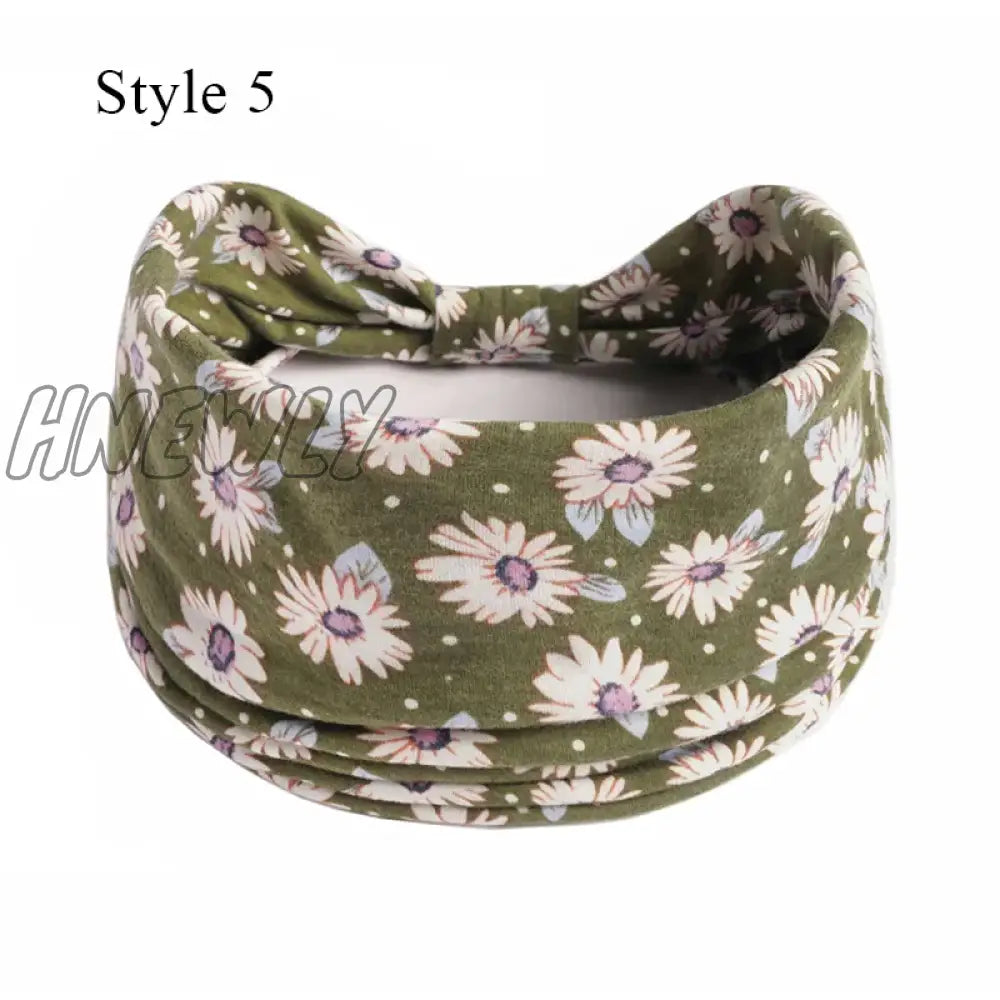 Hnewly Boho Knot Turbans Yoga Elastic Head Wrap Women Headband Wide Hairbands Headwear Floral