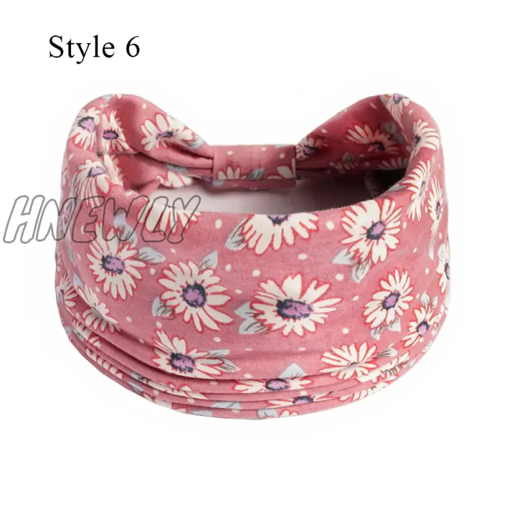 Hnewly Boho Knot Turbans Yoga Elastic Head Wrap Women Headband Wide Hairbands Headwear Floral