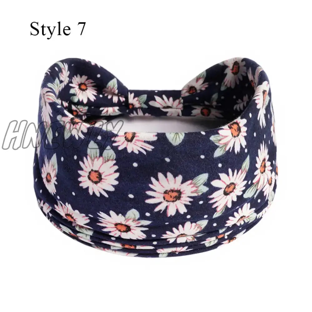 Hnewly Boho Knot Turbans Yoga Elastic Head Wrap Women Headband Wide Hairbands Headwear Floral