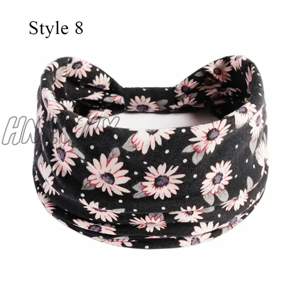 Hnewly Boho Knot Turbans Yoga Elastic Head Wrap Women Headband Wide Hairbands Headwear Floral