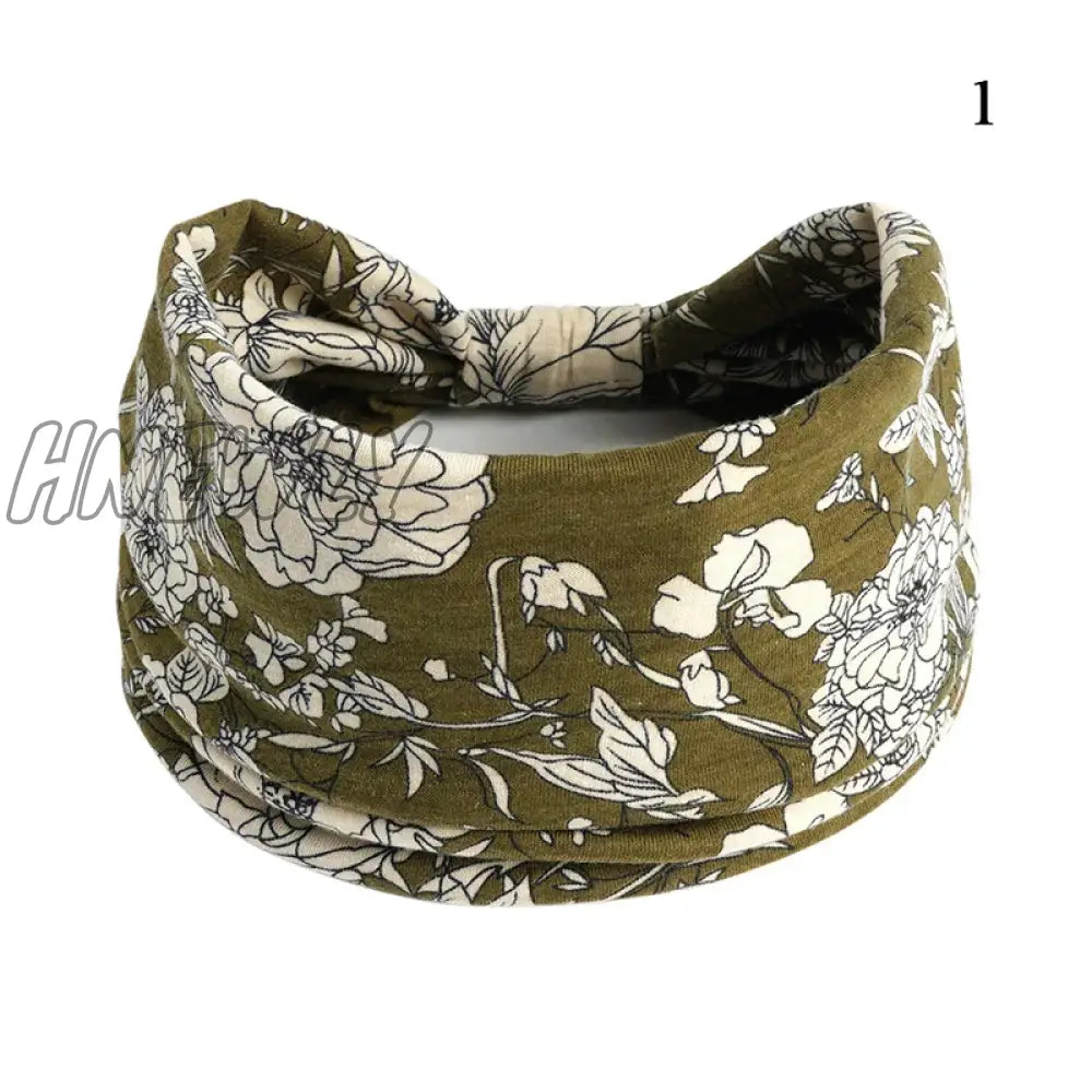 Hnewly Boho Knot Turbans Yoga Elastic Head Wrap Women Headband Wide Hairbands Headwear Floral