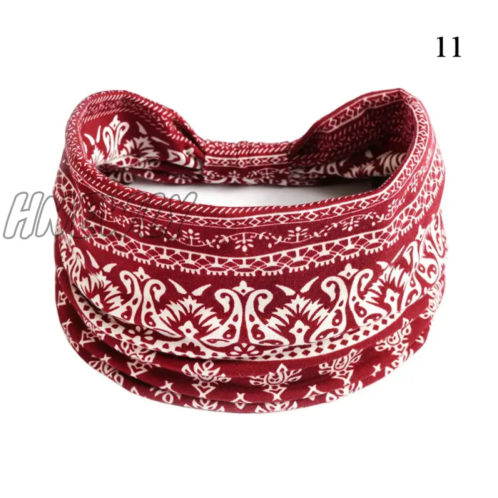 Hnewly Boho Knot Turbans Yoga Elastic Head Wrap Women Headband Wide Hairbands Headwear Floral