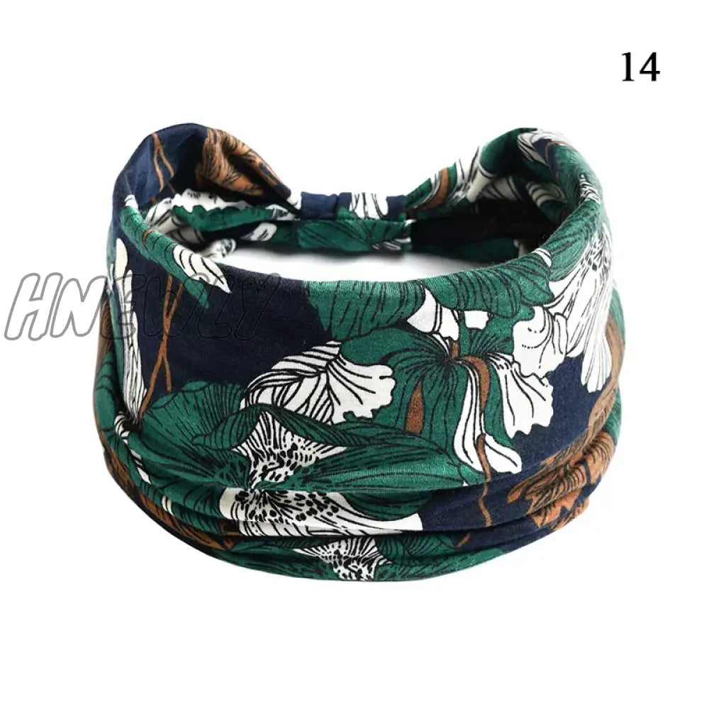 Hnewly Boho Knot Turbans Yoga Elastic Head Wrap Women Headband Wide Hairbands Headwear Floral