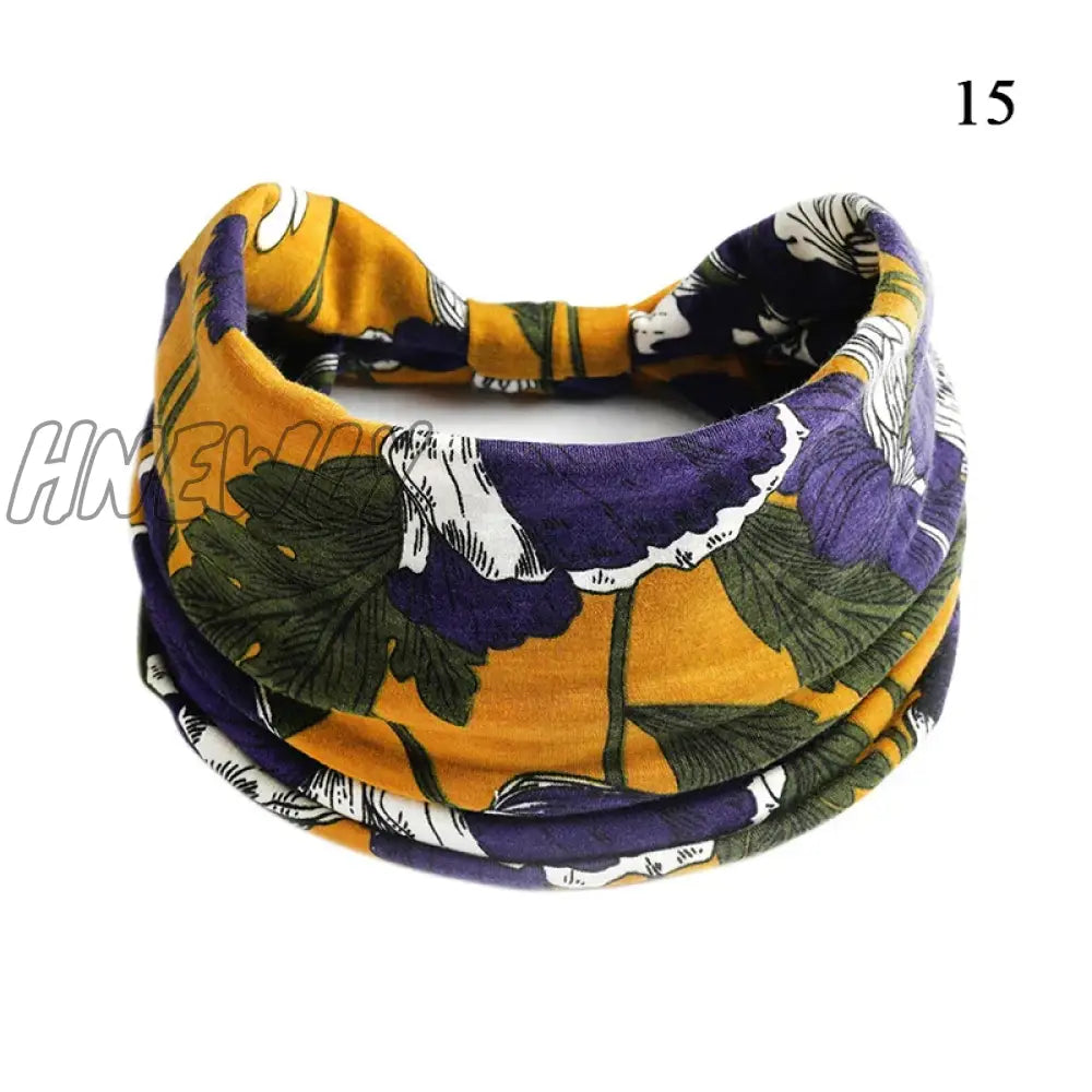 Hnewly Boho Knot Turbans Yoga Elastic Head Wrap Women Headband Wide Hairbands Headwear Floral