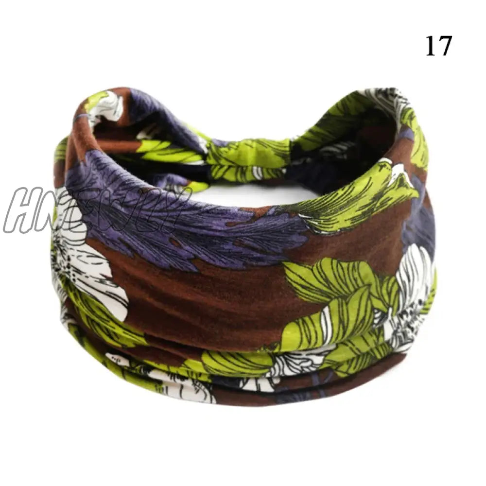 Hnewly Boho Knot Turbans Yoga Elastic Head Wrap Women Headband Wide Hairbands Headwear Floral