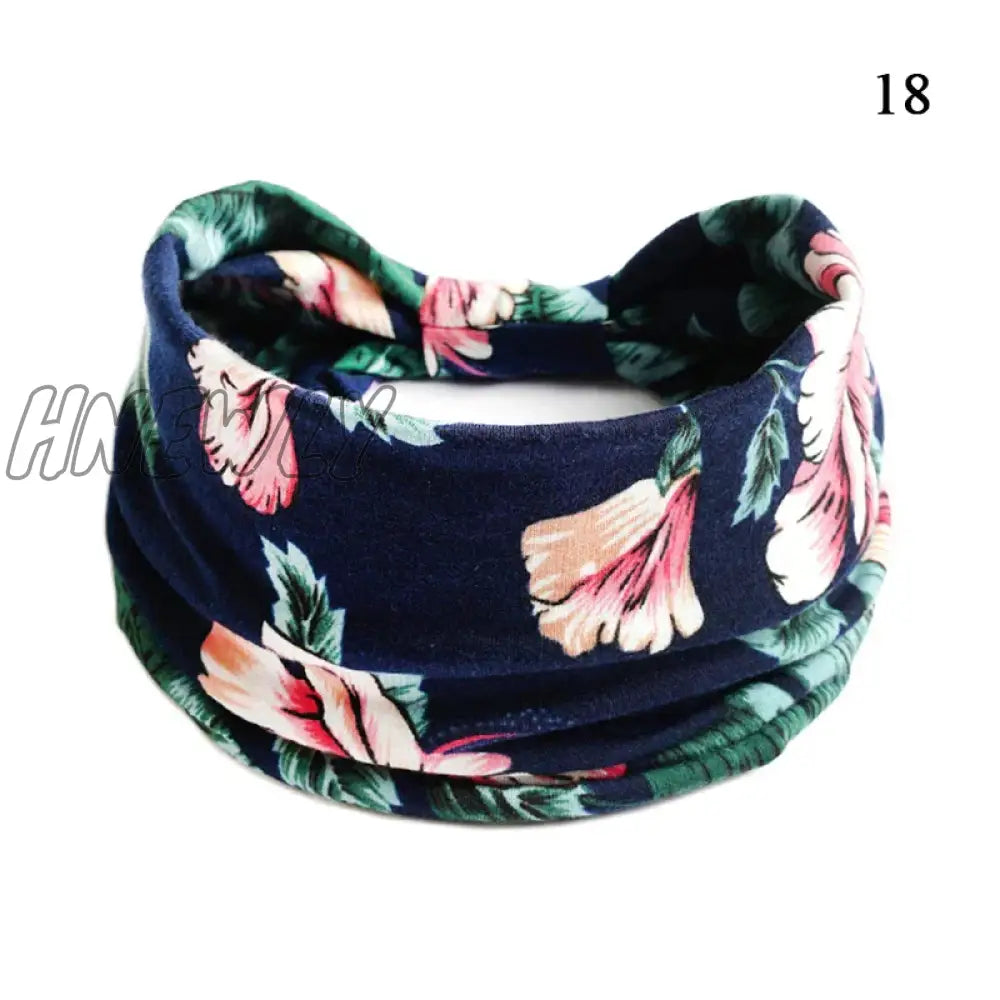 Hnewly Boho Knot Turbans Yoga Elastic Head Wrap Women Headband Wide Hairbands Headwear Floral