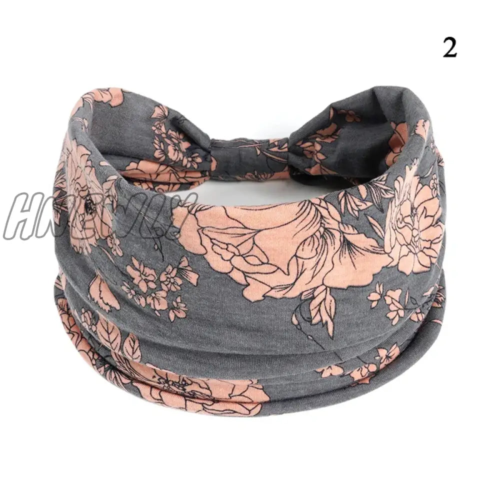 Hnewly Boho Knot Turbans Yoga Elastic Head Wrap Women Headband Wide Hairbands Headwear Floral