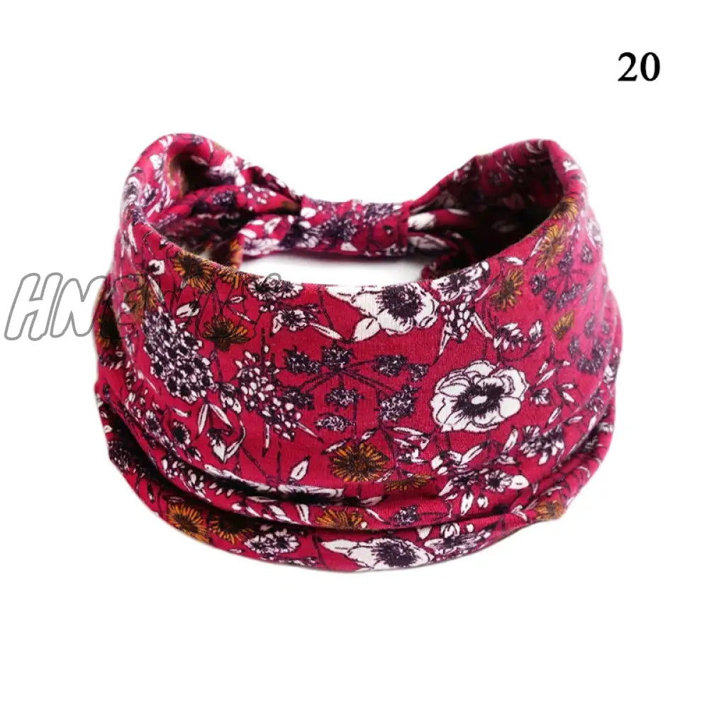 Hnewly Boho Knot Turbans Yoga Elastic Head Wrap Women Headband Wide Hairbands Headwear Floral