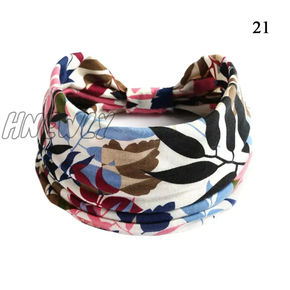 Hnewly Boho Knot Turbans Yoga Elastic Head Wrap Women Headband Wide Hairbands Headwear Floral