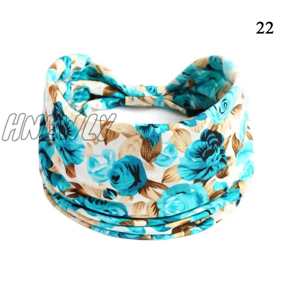 Hnewly Boho Knot Turbans Yoga Elastic Head Wrap Women Headband Wide Hairbands Headwear Floral