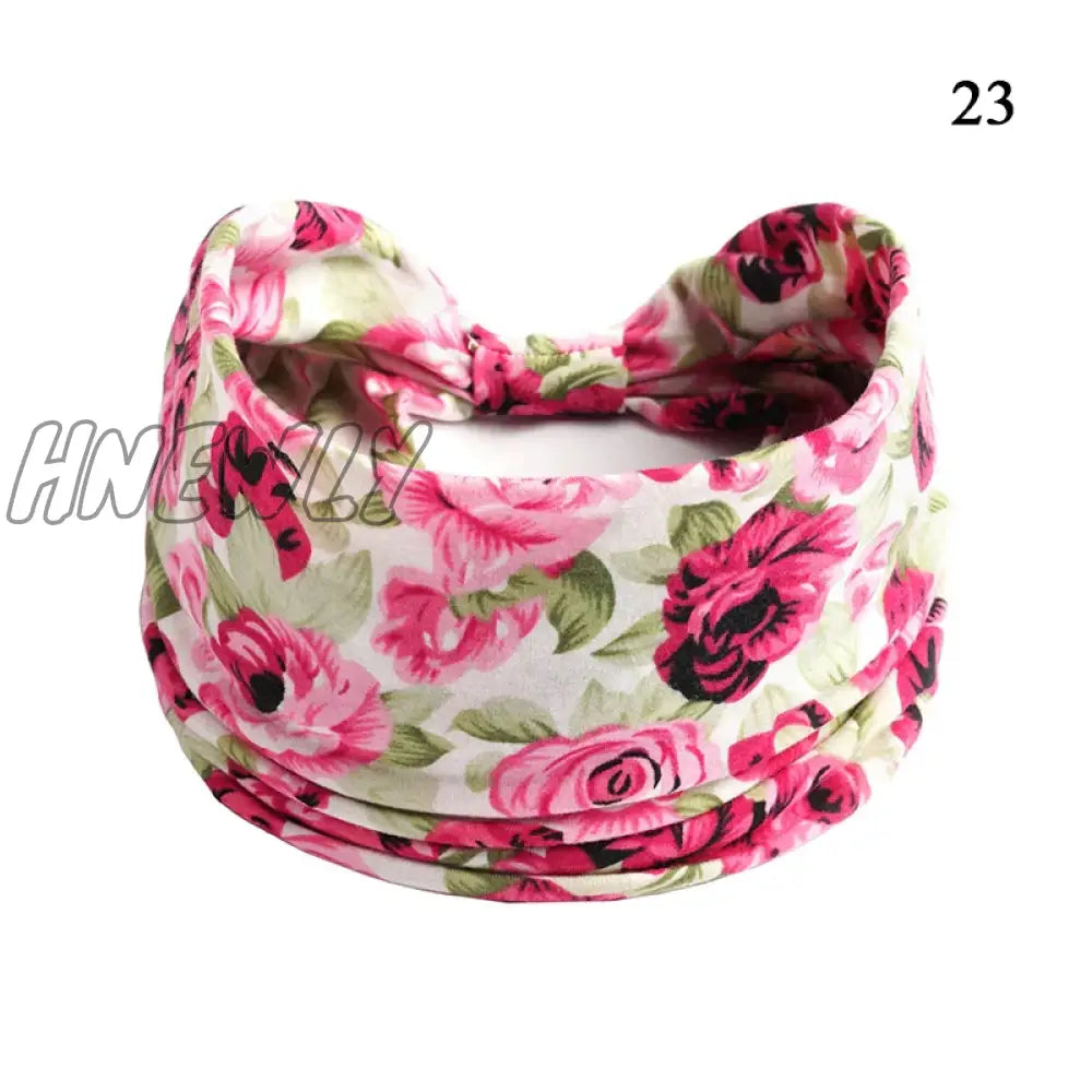 Hnewly Boho Knot Turbans Yoga Elastic Head Wrap Women Headband Wide Hairbands Headwear Floral