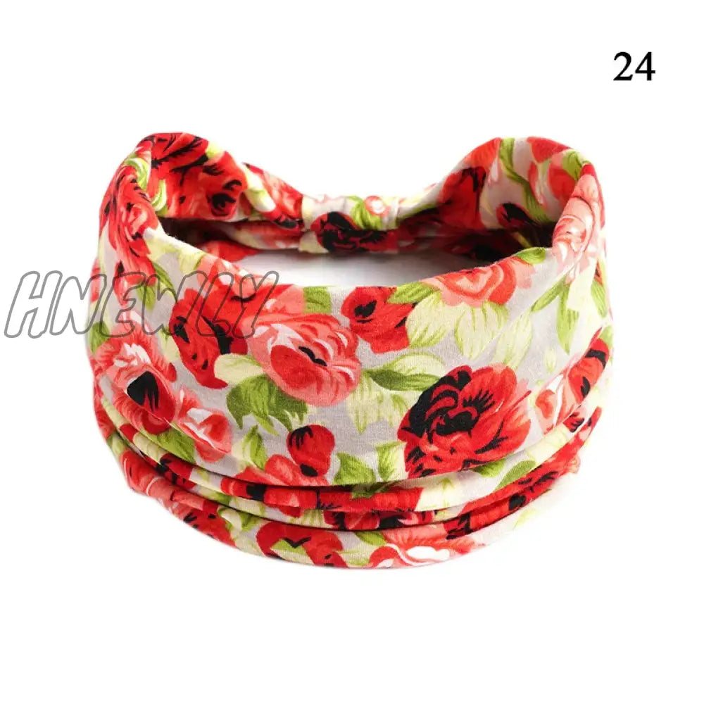 Hnewly Boho Knot Turbans Yoga Elastic Head Wrap Women Headband Wide Hairbands Headwear Floral