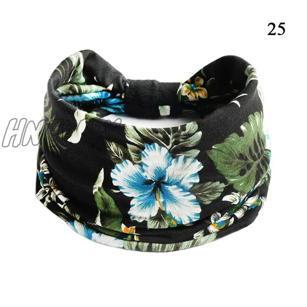 Hnewly Boho Knot Turbans Yoga Elastic Head Wrap Women Headband Wide Hairbands Headwear Floral