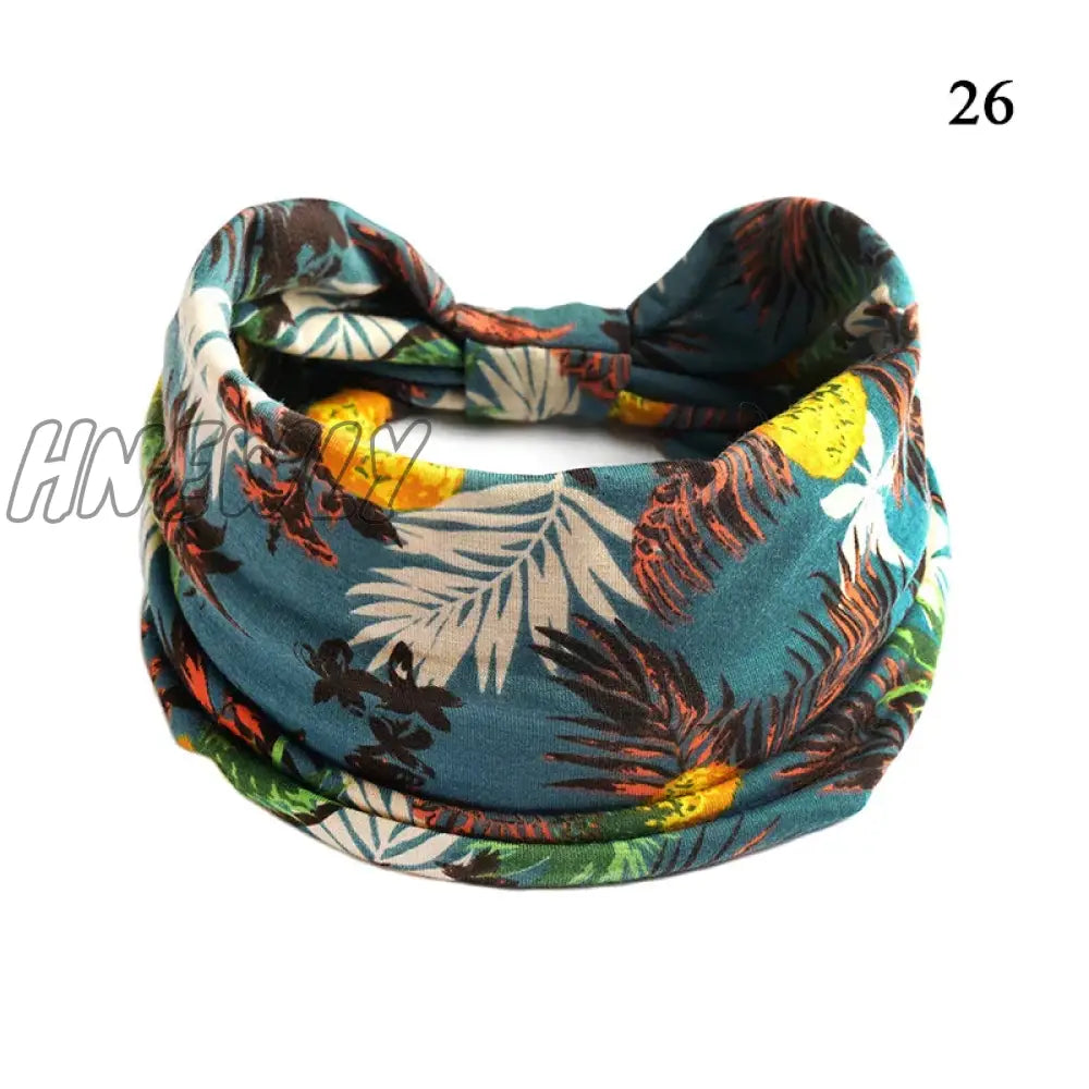 Hnewly Boho Knot Turbans Yoga Elastic Head Wrap Women Headband Wide Hairbands Headwear Floral