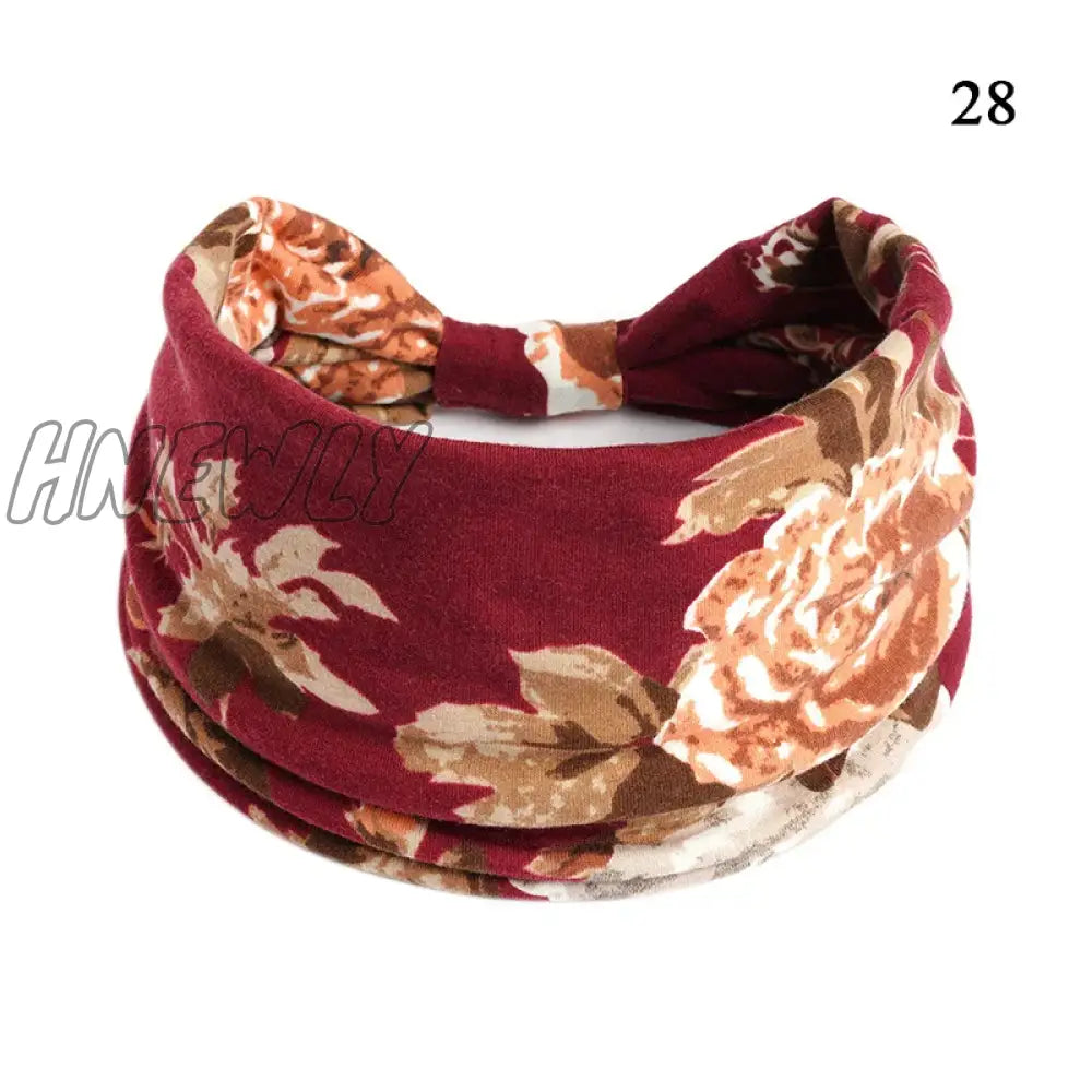 Hnewly Boho Knot Turbans Yoga Elastic Head Wrap Women Headband Wide Hairbands Headwear Floral