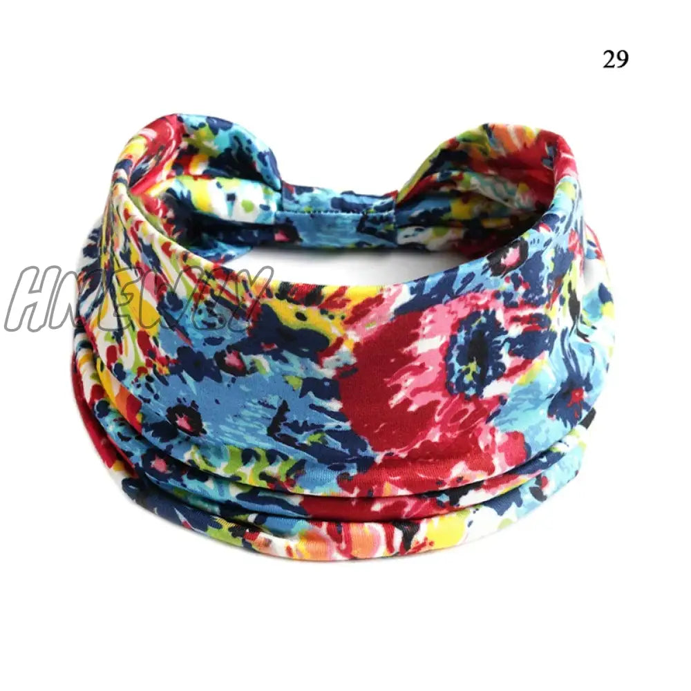 Hnewly Boho Knot Turbans Yoga Elastic Head Wrap Women Headband Wide Hairbands Headwear Floral