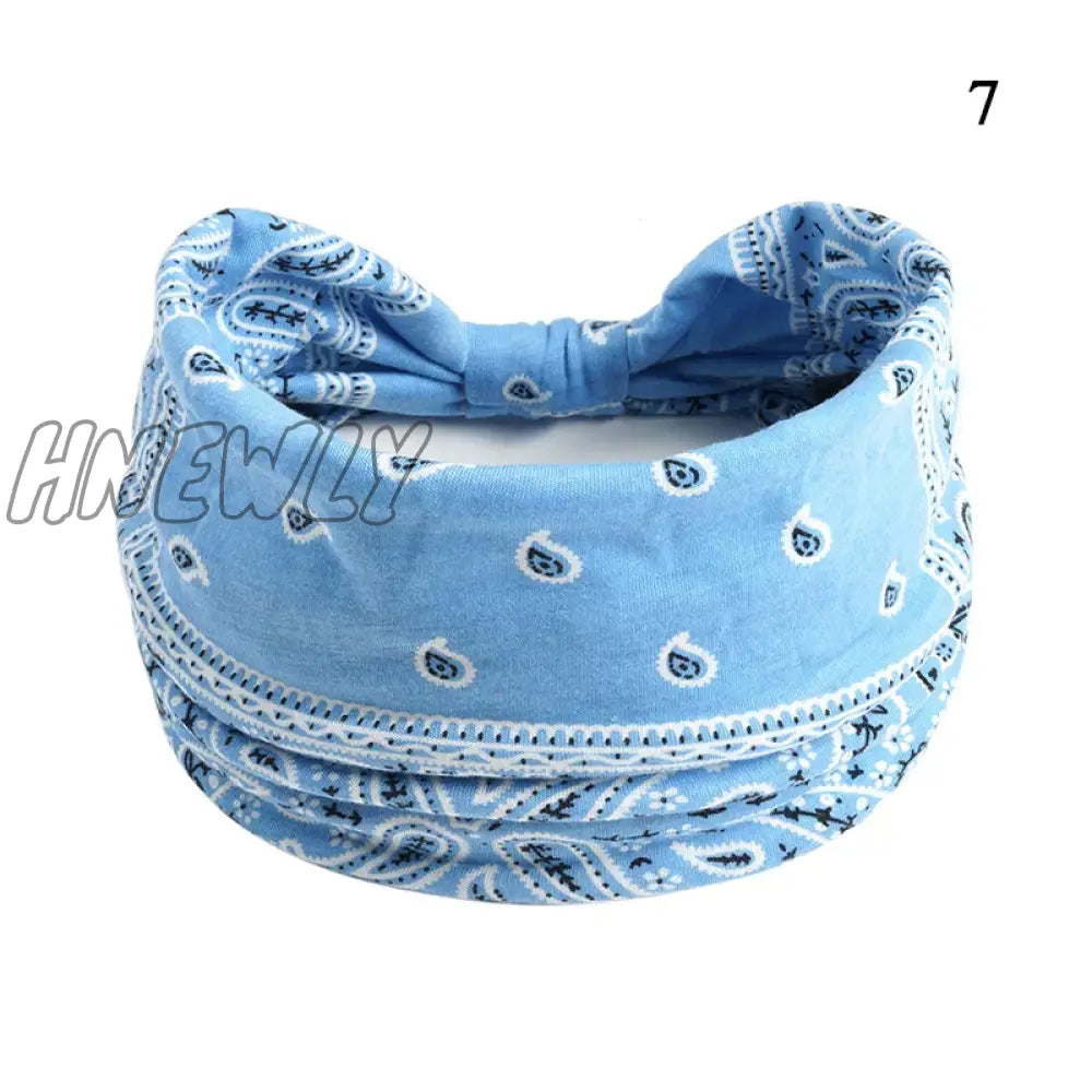 Hnewly Boho Knot Turbans Yoga Elastic Head Wrap Women Headband Wide Hairbands Headwear Floral