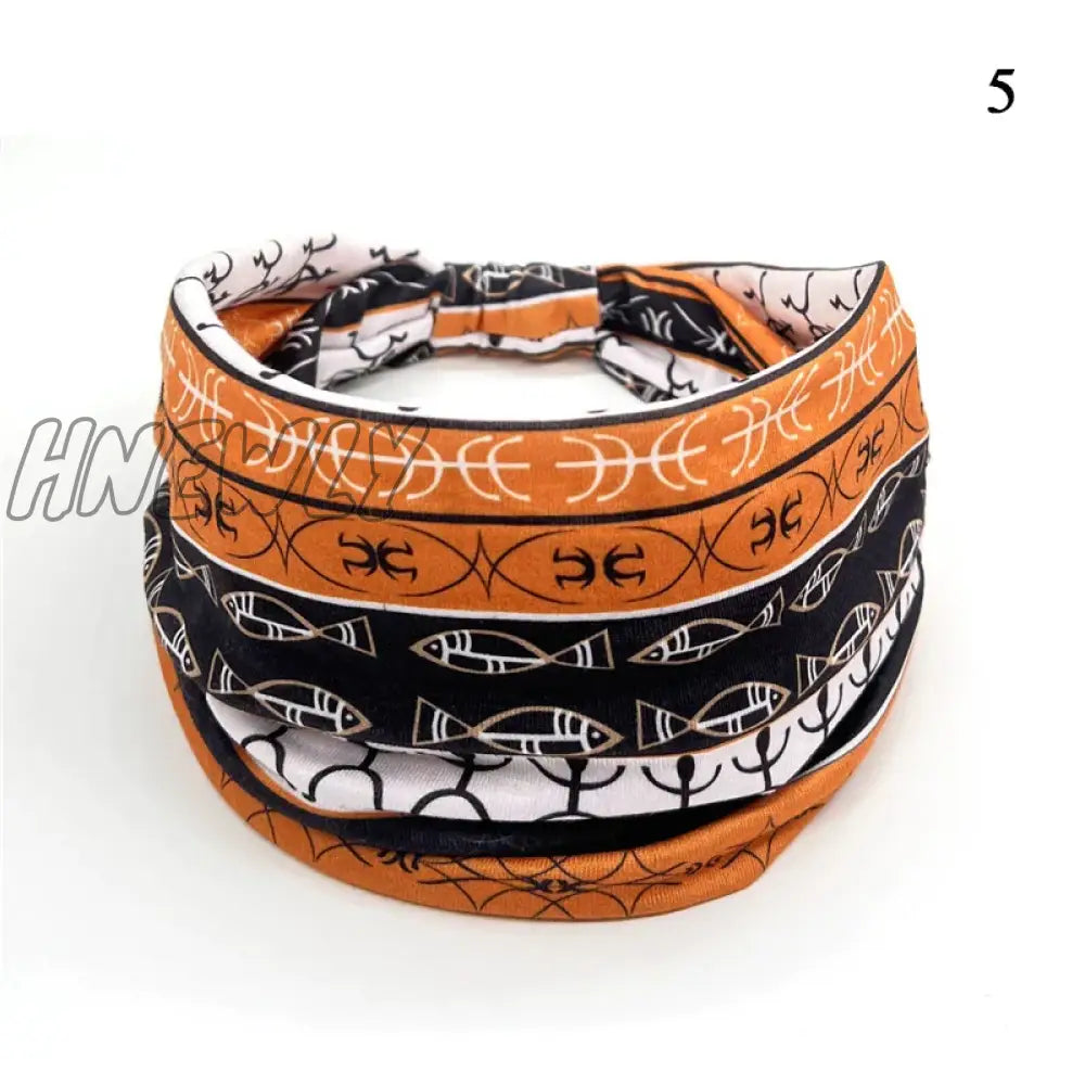 Hnewly Boho Knot Turbans Yoga Elastic Head Wrap Women Headband Wide Hairbands Headwear Floral