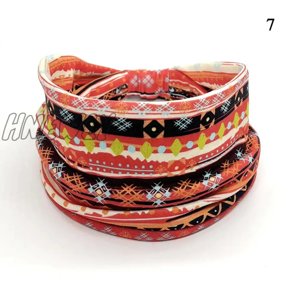 Hnewly Boho Knot Turbans Yoga Elastic Head Wrap Women Headband Wide Hairbands Headwear Floral