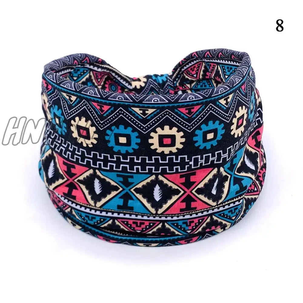 Hnewly Boho Knot Turbans Yoga Elastic Head Wrap Women Headband Wide Hairbands Headwear Floral