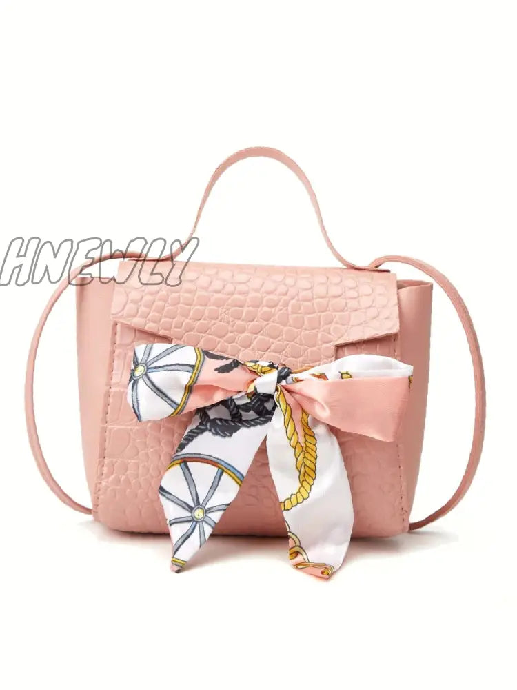 Hnewly - Bow Decor Croc Embossed Satchel Bag Women Satchels Pink Women-Satchels