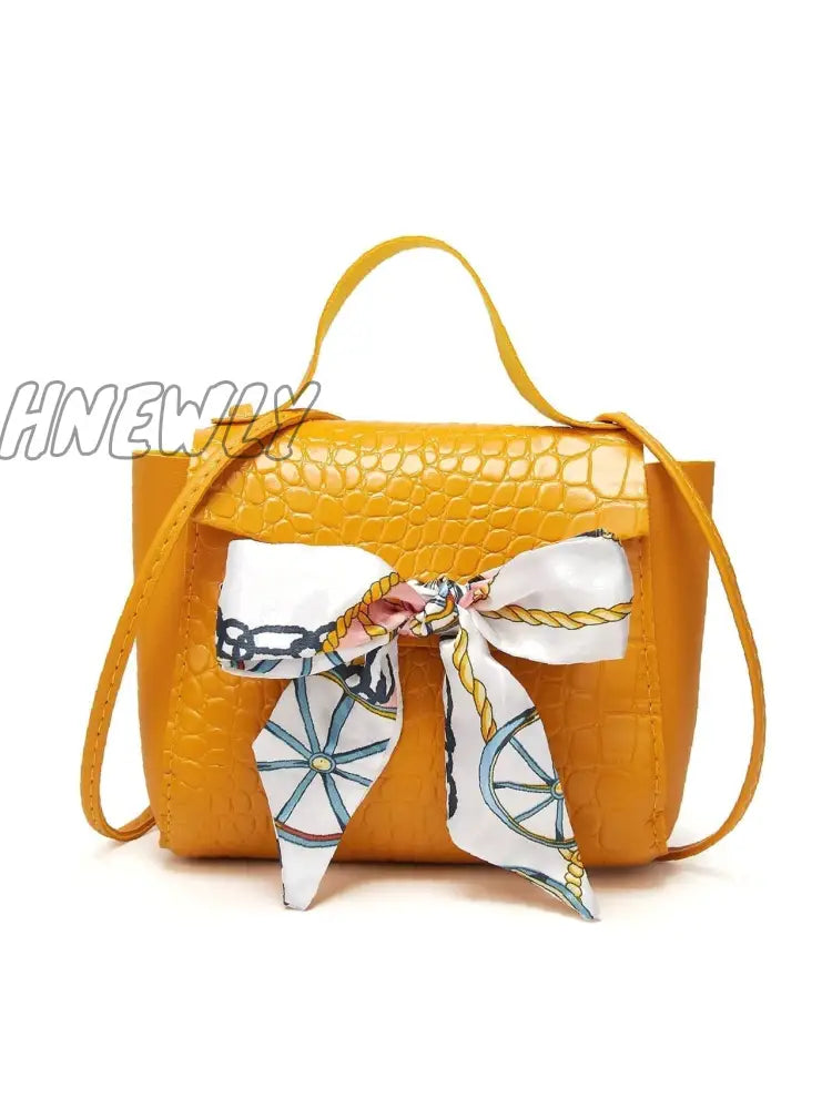 Hnewly - Bow Decor Croc Embossed Satchel Bag Women Satchels Yellow Women-Satchels