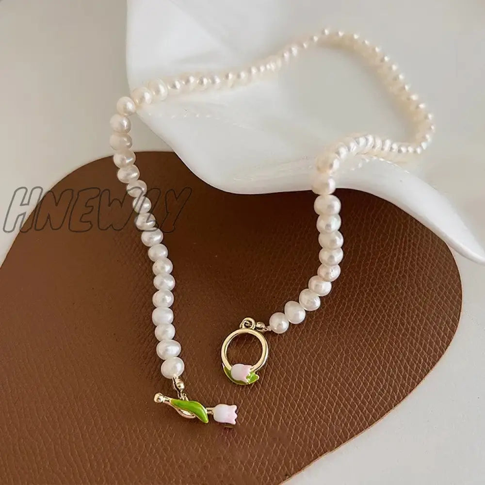 Hnewly Bow Love Cross Imitation Pearl Pendant Necklace For Women French Romantic Sweet Lolita