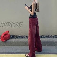 Hnewly Boyfriend Style Streetwear Baggy Jeans Women Denim Trousers High Waist Y2K Vintage Washed