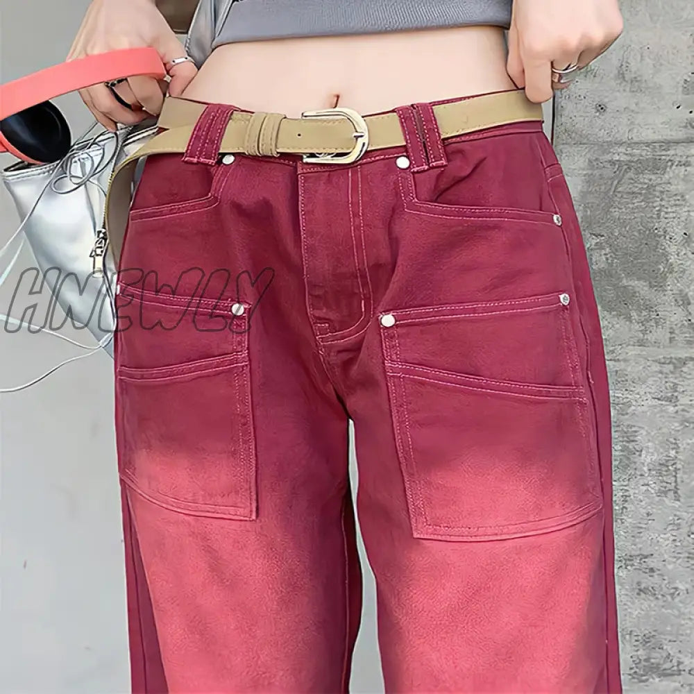 Hnewly Boyfriend Style Streetwear Baggy Jeans Women Denim Trousers High Waist Y2K Vintage Washed