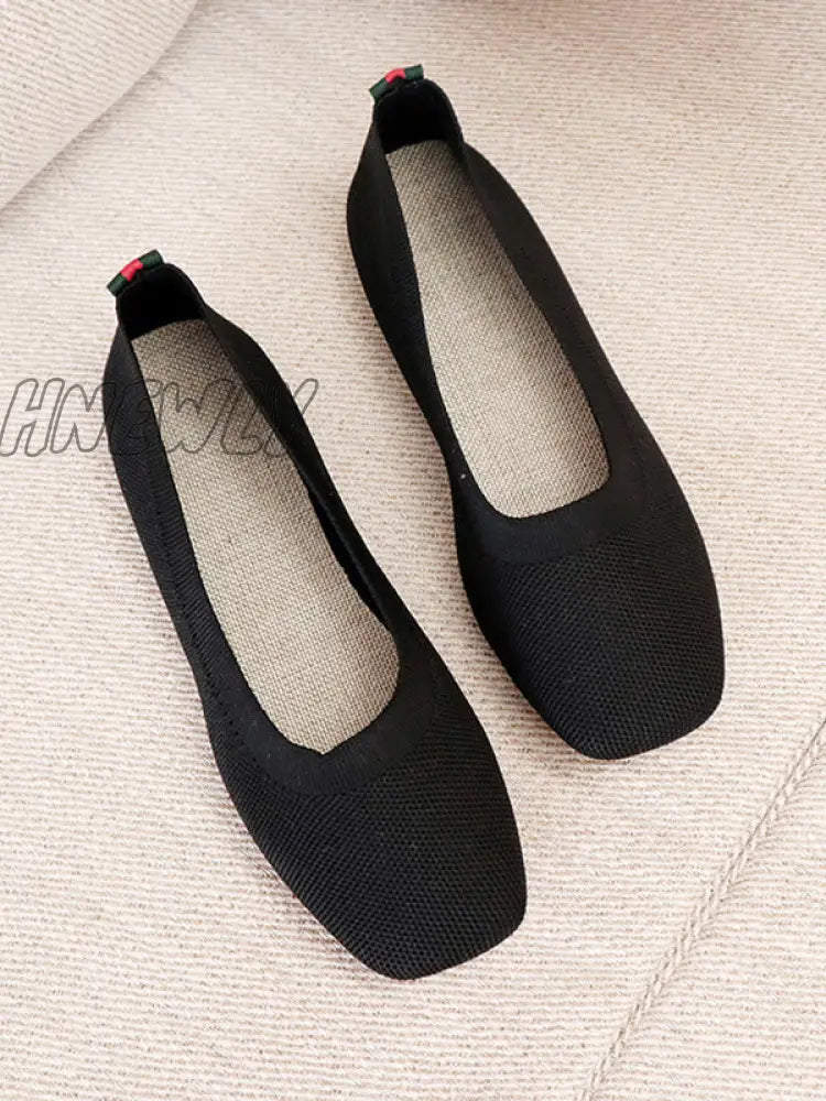 Hnewly - Breathable Solid Color Flat Shoes Black / Us 6 | Eu 36 2/3 Uk 4 Cn