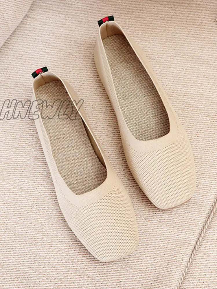 Hnewly - Breathable Solid Color Flat Shoes Creamy White / Us 6 | Eu 36 2/3 Uk 4 Cn