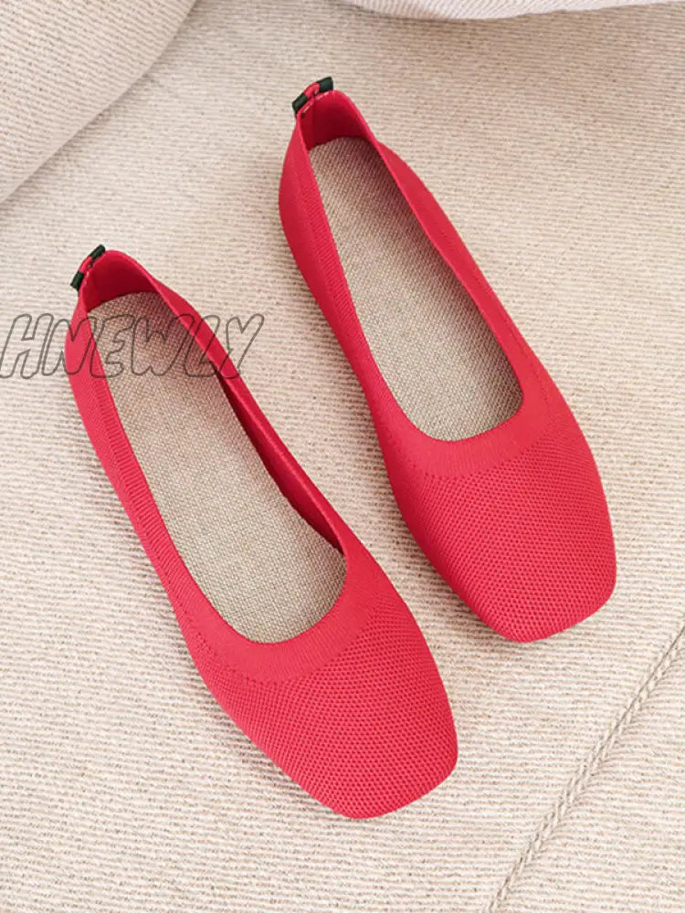 Hnewly - Breathable Solid Color Flat Shoes Red / Us 6 | Eu 36 2/3 Uk 4 Cn