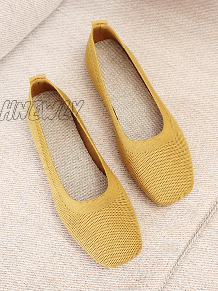 Hnewly - Breathable Solid Color Flat Shoes Yellow / Us 6 | Eu 36 2/3 Uk 4 Cn