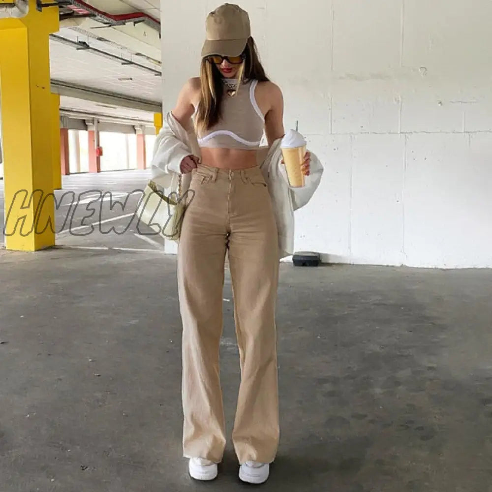 Hnewly Brown Vintage Baggy Jeans Women 90S Streetwear Pockets Wide Leg Cargo Pants Low Waist