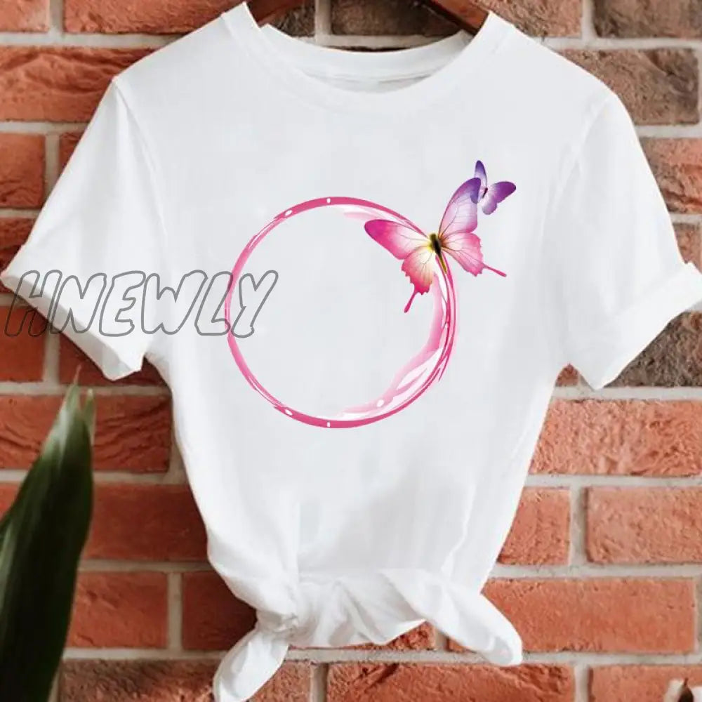 Hnewly Butterfly Love Spring 90S Women Lady Tee Fashion T-Shirts Print Summer Clothes Female Short