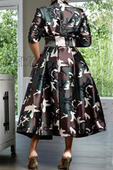 Hnewly - Camouflage Street Print Patchwork Turndown Collar Outerwear Coats Coats & Cardigan Cloak