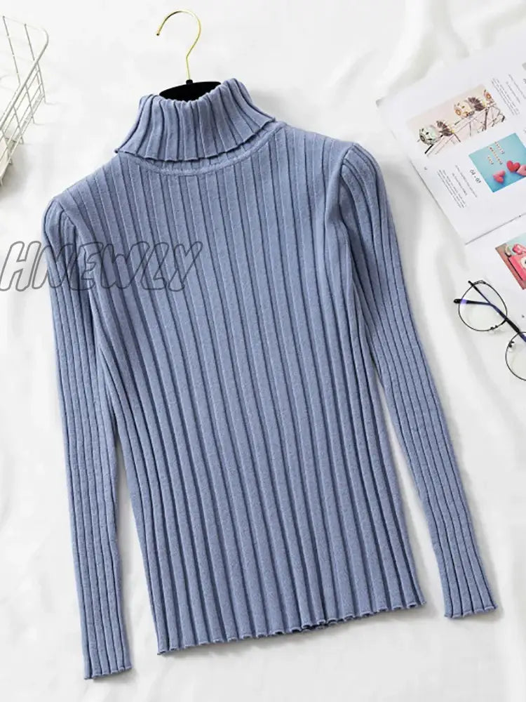 Hnewly Cashmere Elegant Turtle Neck Women Sweater Soft Knitted Basic Pullovers Turtleneck Loose