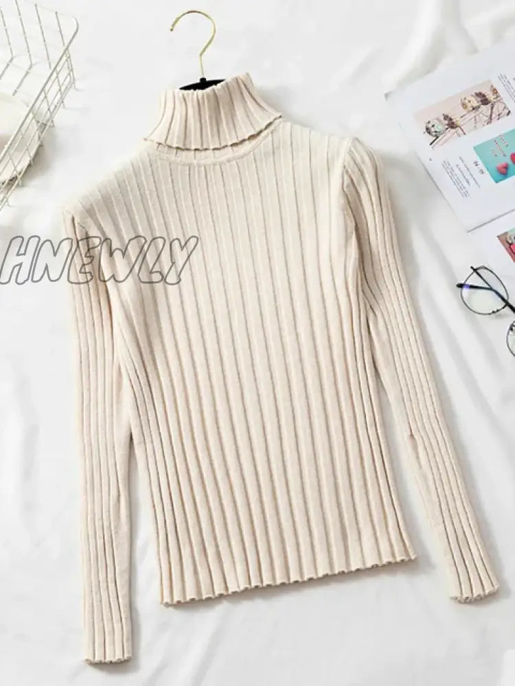 Hnewly Cashmere Elegant Turtle Neck Women Sweater Soft Knitted Basic Pullovers Turtleneck Loose