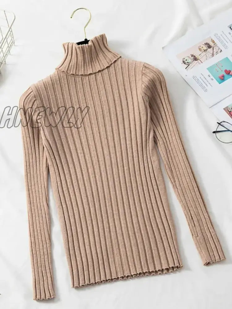 Hnewly Cashmere Elegant Turtle Neck Women Sweater Soft Knitted Basic Pullovers Turtleneck Loose