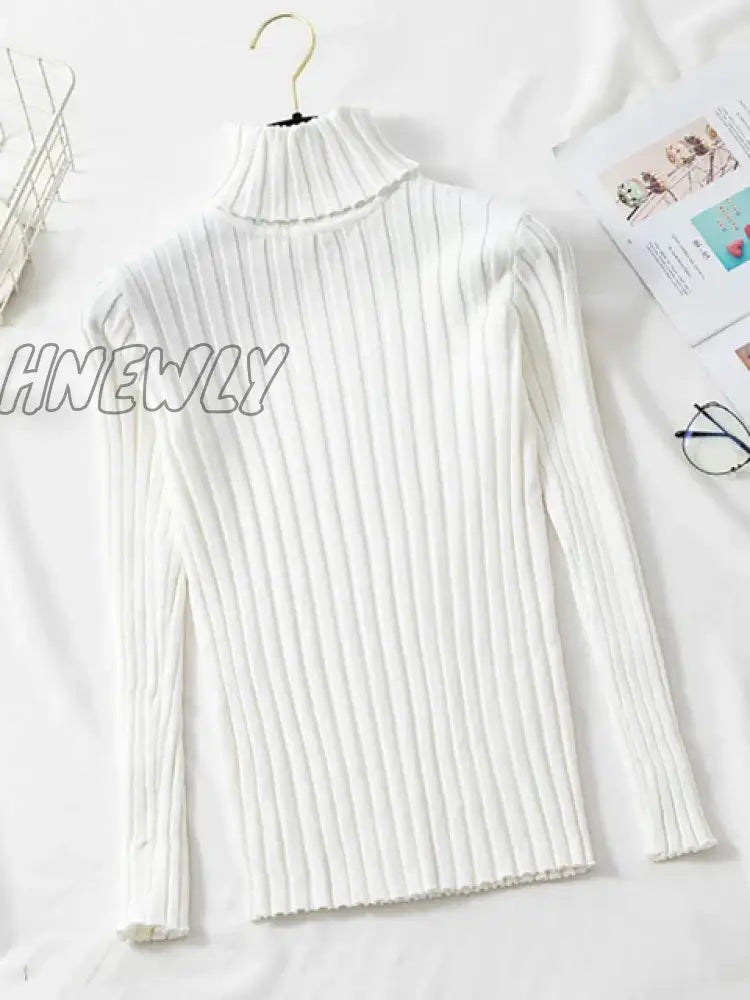 Hnewly Cashmere Elegant Turtle Neck Women Sweater Soft Knitted Basic Pullovers Turtleneck Loose