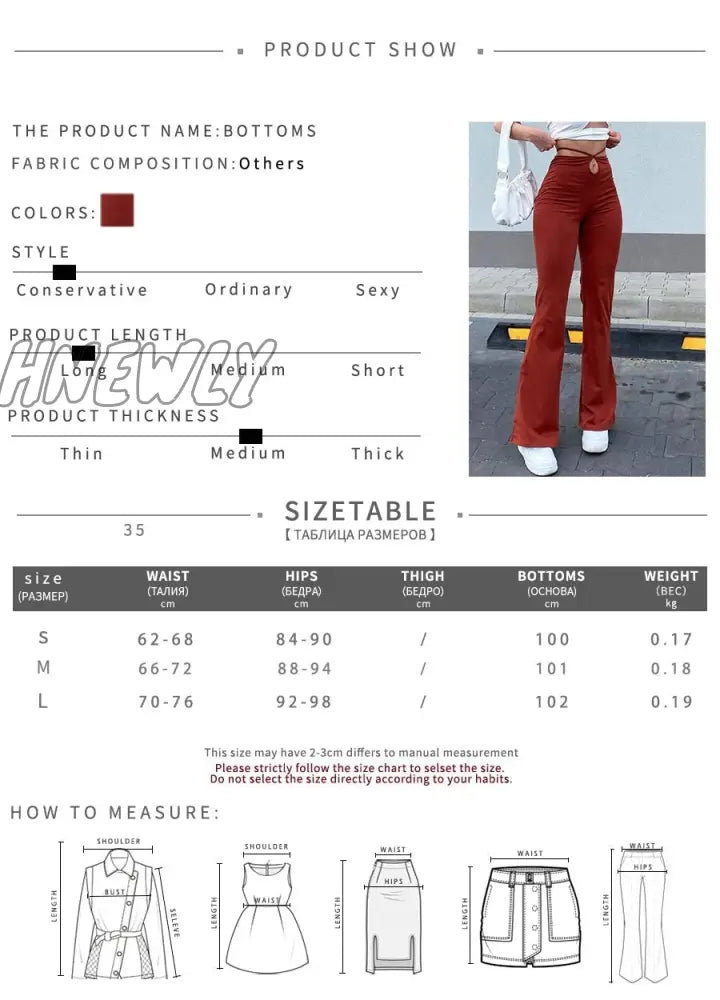 Hnewly Casual Bandage Women Y2K Flare Pants Skinny Belly Button High Waist Trousers Stretch Wild