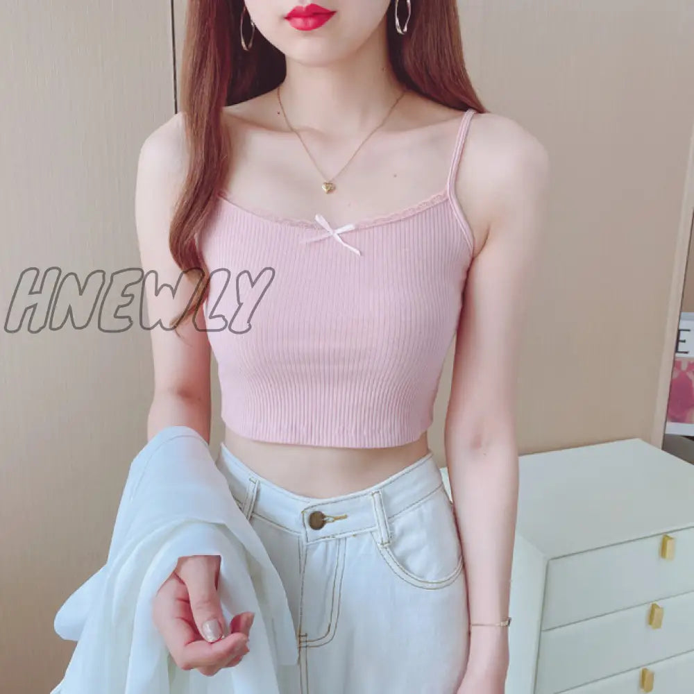 Hnewly Casual Knitted Women Tank Top Sexy Spaghetti Strap Lace Up Streetwear Slim Cute Crop Tops