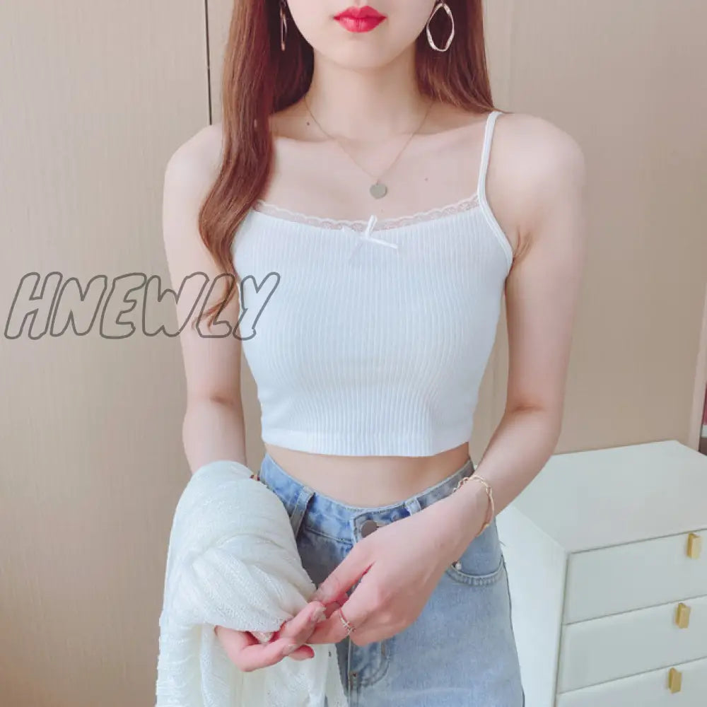 Hnewly Casual Knitted Women Tank Top Sexy Spaghetti Strap Lace Up Streetwear Slim Cute Crop Tops